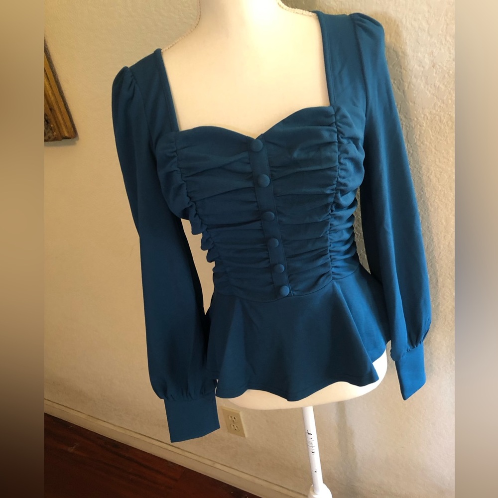 Belle Poque retro ruched peplum top blouse